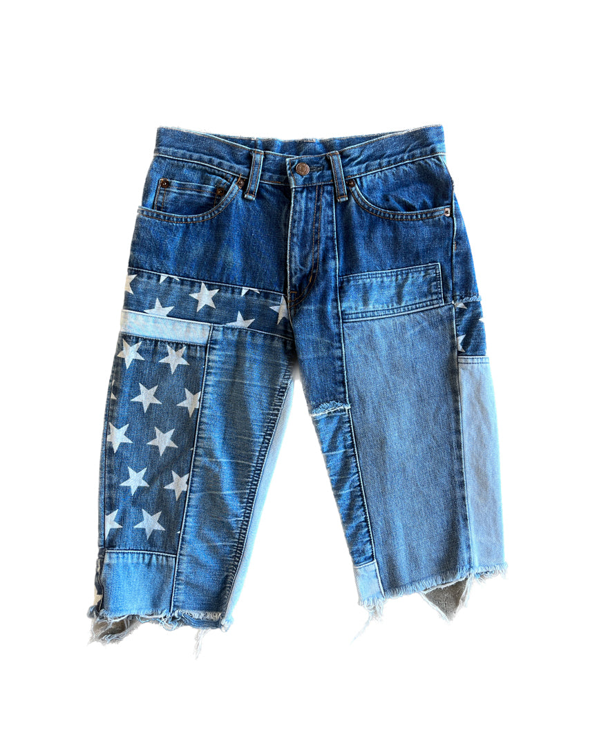 Flag Denim Shorts